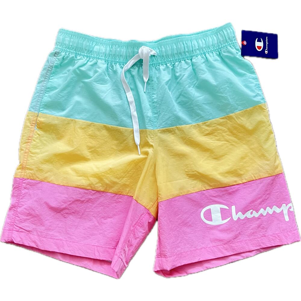NWT Champion Colorblock Mint Men's Swim Shorts Trunks Board Beach Large 8"